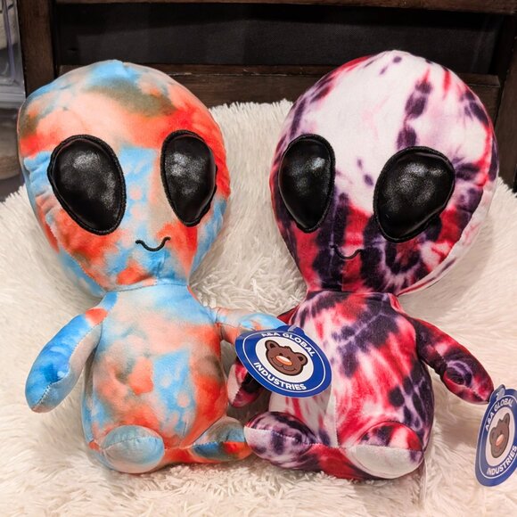 Set of 2 Tie-Dye Alien Plushies ~ 14" Tall NWT - Picture 1 of 3